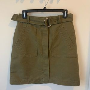 Ann Taylor Army Green Belted A-Line Skirt